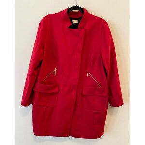 Chicos Red Long Sleeve Zip Front Coat Pockets Mid-Length Gold Zipper Medium